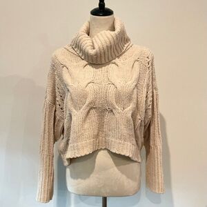 Moon & Madison Beige Turtle Neck Braided Cropped Sweater XS